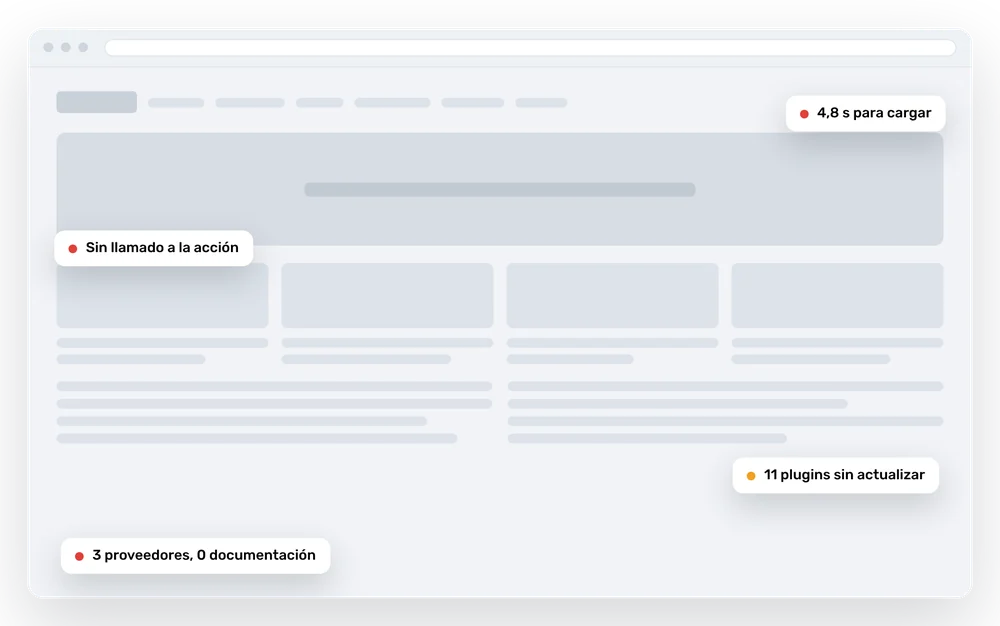 Agencia de seo local pagina web antes de la consultoria Página web antes de la consultoría: carga lenta, sin llamados a la acción y sin documentación